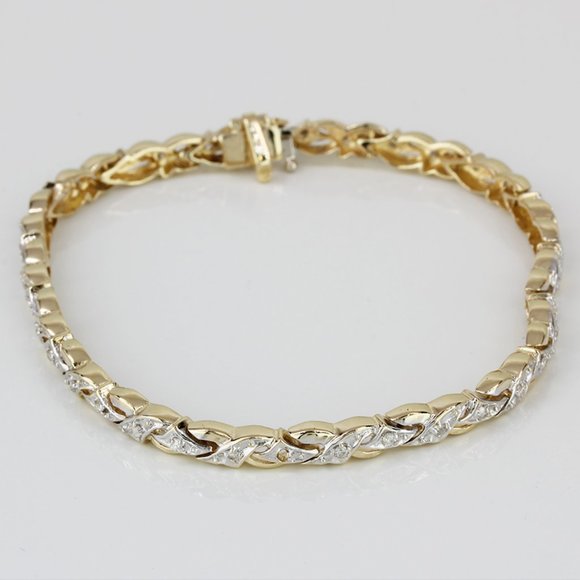 Jewelry - 14k Two-Tone Gold Diamond Fancy Crossover Link Bracelet